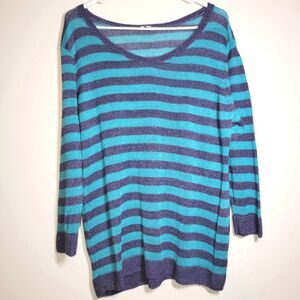 Talbots Linen Blue Striped Sweater Top XL